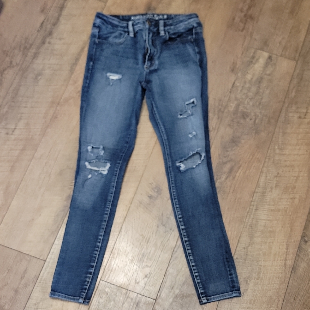 American Eagle Outfitters Dark Blue Distressed Skinny Jeans